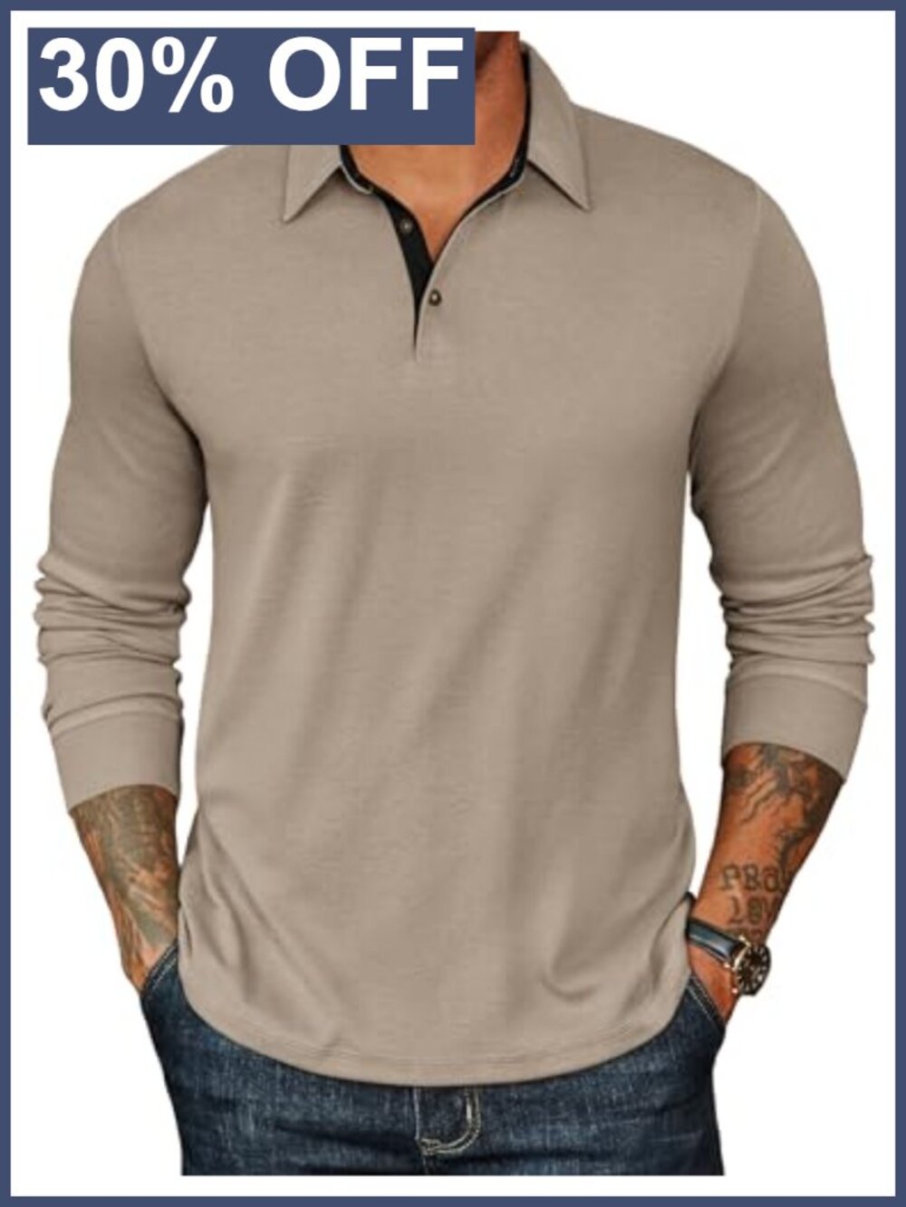 Men's Long Sleeve Polo Shirt Classic Casual Button Placket Pullover